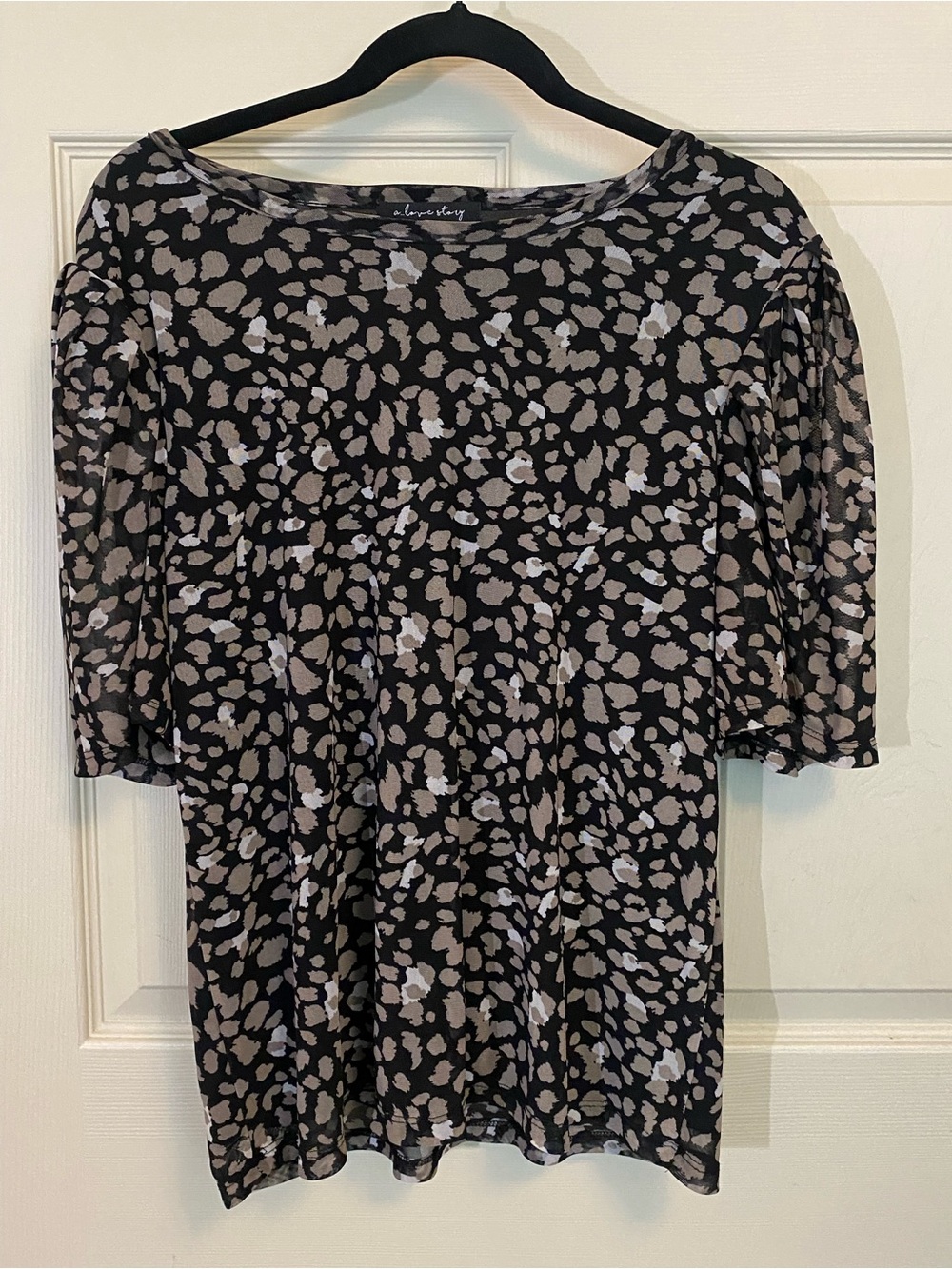 Long Sleeve Black Dress with Taupe Spot Print